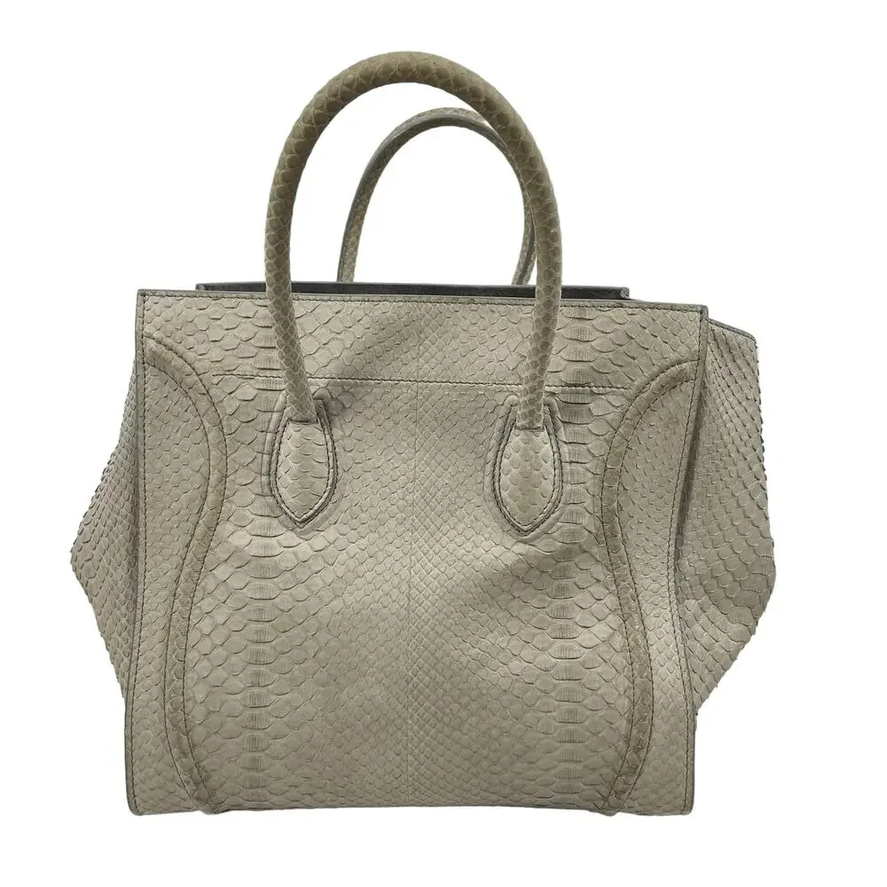 Celine Light Beige Python Embossed Leather Tote with Blue Accent